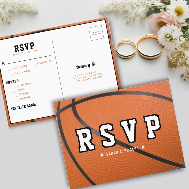 Basketball Sport Wedding RSVP Postkarte (Basketball Sport Wedding RSVP Postcard)
