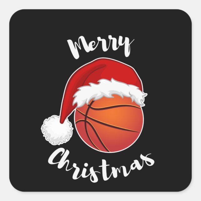 Basketball Sportfans Weihnachtsmannmütze Weihnacht Quadratischer Aufkleber (Vorderseite)