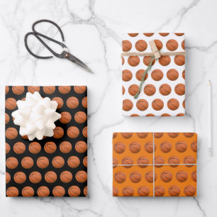 Basketball-Sportmuster Schwarz Weiß & Orange Geschenkpapier Set
