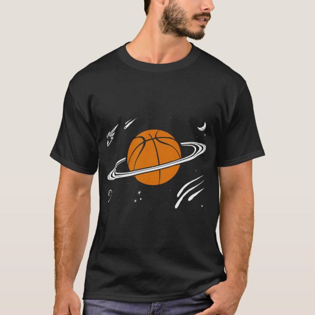 Basketball Sportplanet Saturn Ring Galaxie Raum T-Shirt (Vorderseite)
