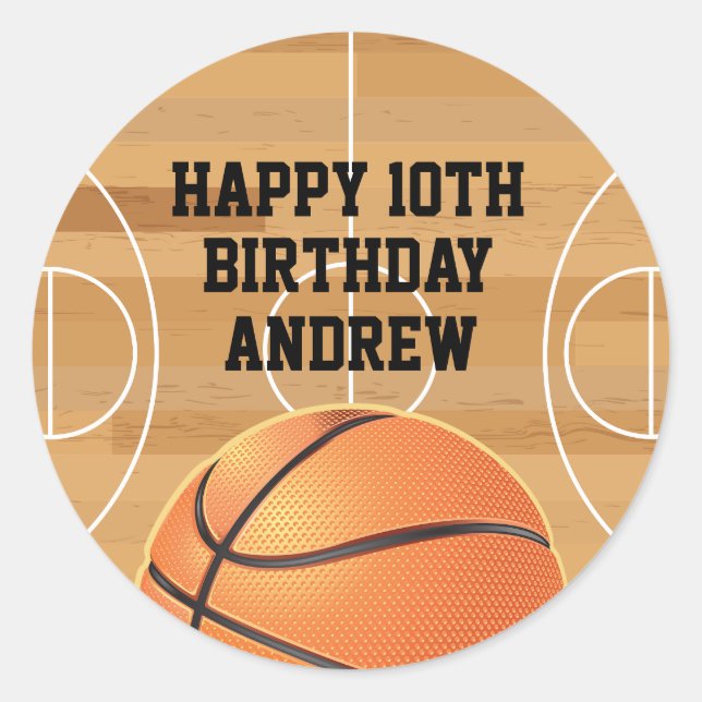 Basketball Sports Happy Birthday Napkins Runder Aufkleber (Vorderseite)