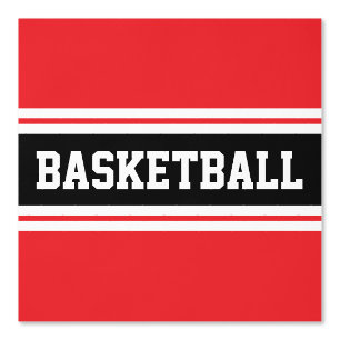 BASKETBALL Sporty Bright Red Schwarz-weiß Stripes Tapete