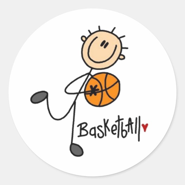 Basketball Strichmännchen Runder Aufkleber (Vorderseite)