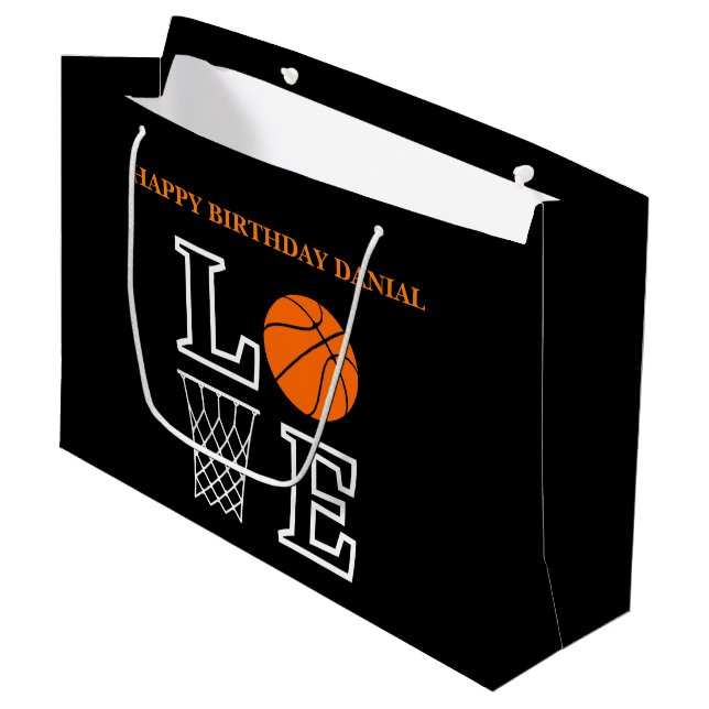 Basketball Swoosh Black Birthday Große Geschenktas Geschenktüte (Vorderseite Schrägansicht)