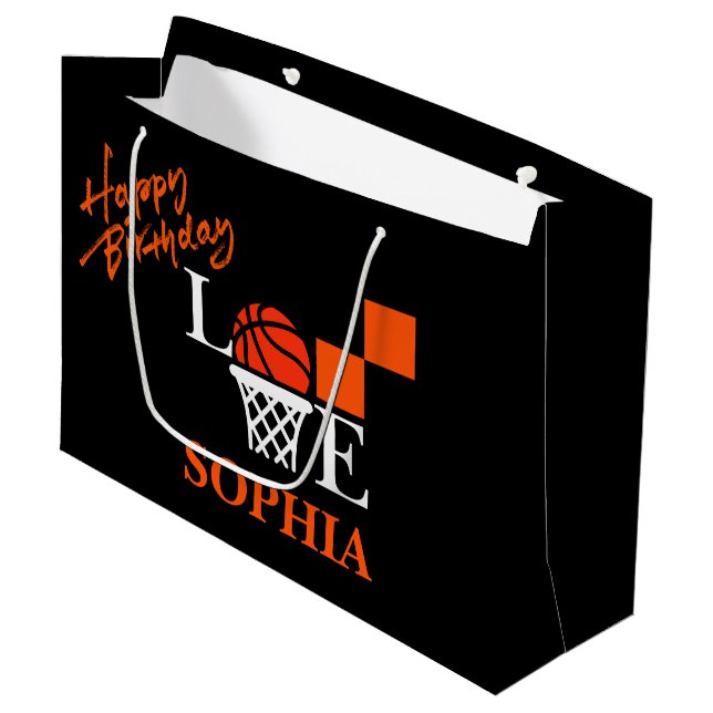 Basketball Swoosh Black Birthday Große Geschenktas Große Geschenktüte (Vorderseite Schrägansicht)
