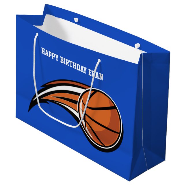 Basketball Swoosh Blue Geburtstag Große Geschenktüte (Vorderseite Schrägansicht)