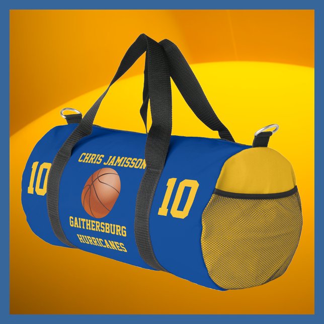 Basketball Team Coach Spieler Blue Gold Personalis Duffle Bag (Von Creator hochgeladen)
