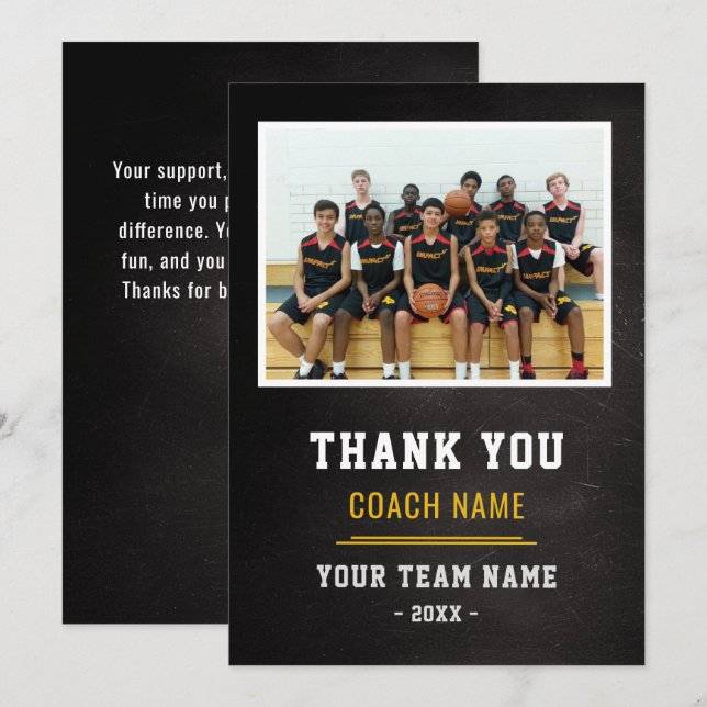 Basketball Team Coach Thank You Photo  Dankeskarte (Vorne/Hinten)