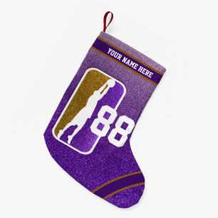 Basketball-Team lila und Gold Glitzer Jersey Kleiner Weihnachtsstrumpf
