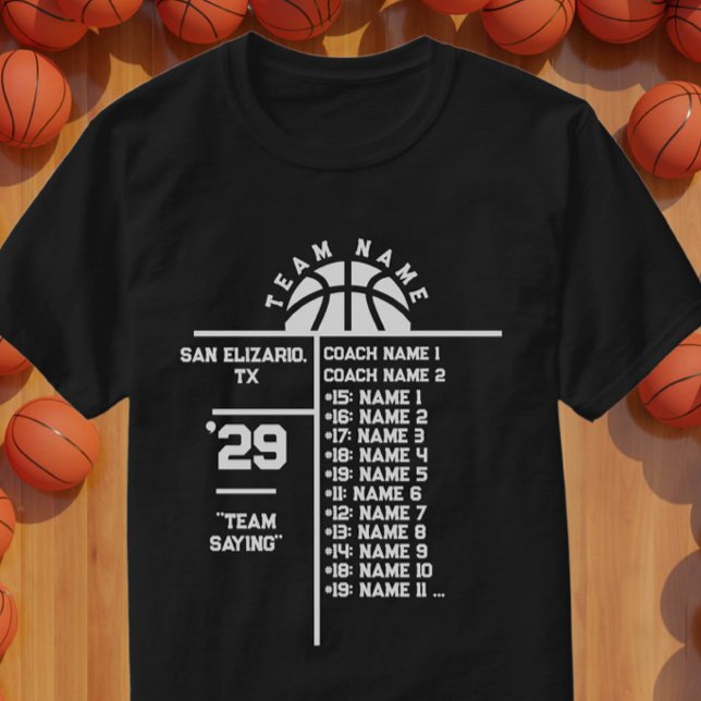 Basketball Team Roster Custom Player Names & Coach T-Shirt (Von Creator hochgeladen)
