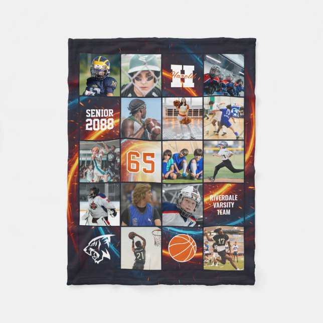 Basketball Team Senior Night Custom Photo Fire Fleecedecke (Vorderseite)