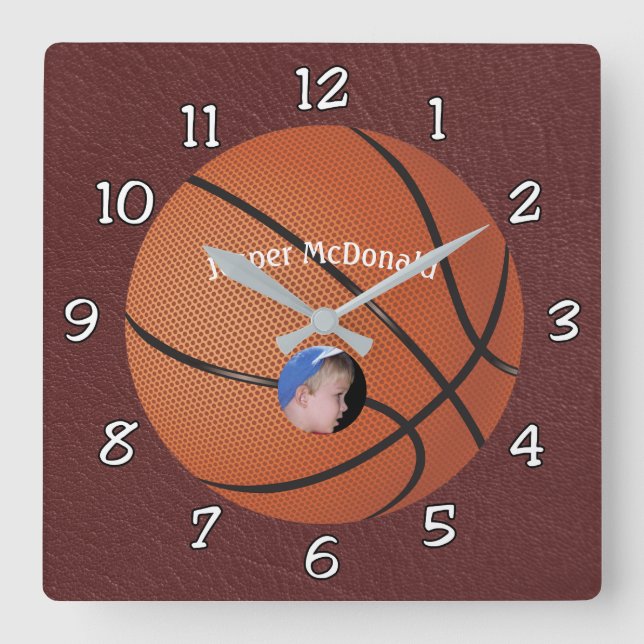 Basketball Textured Background Foto personalisiere Quadratische Wanduhr (Vorderseite)