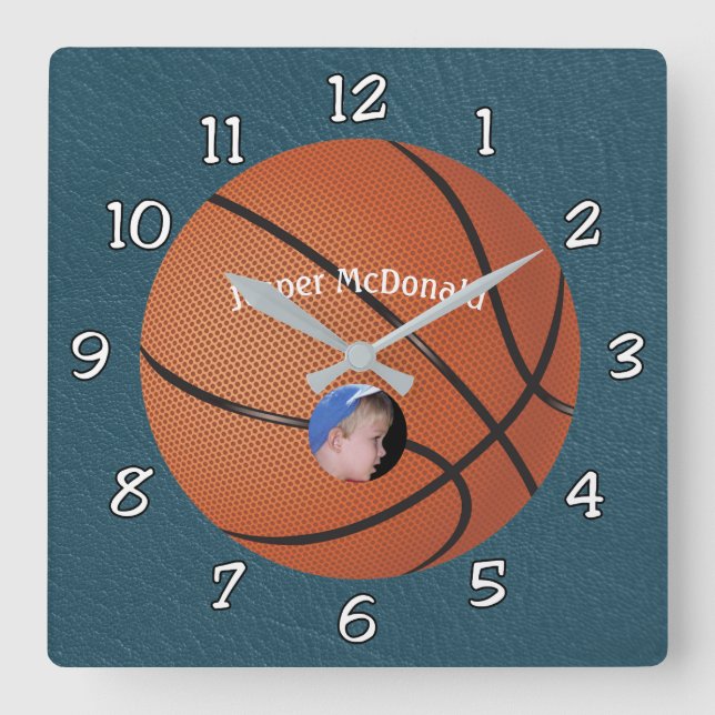 Basketball Textured Background Foto personalisiere Quadratische Wanduhr (Vorderseite)