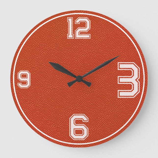 Basketball Textured Sports Clock Große Wanduhr (Vorderseite)
