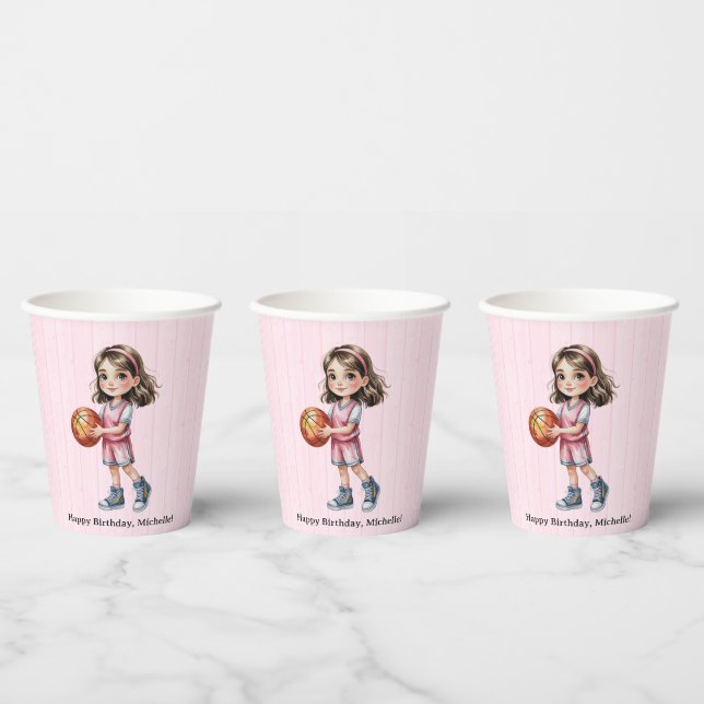 Basketball Thema Geburtstagsparty für Mädchen Pappbecher (Multi)