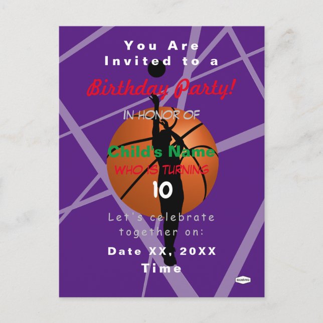 Basketball Theme Boys Postcard Einladung HAMbyWG Postkarte (Vorderseite)