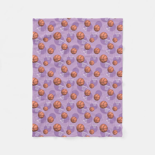 Basketball-Themed Muster-lila Fleece-Decke Fleecedecke (Vorderseite)
