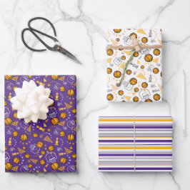 Basketball Themendesign Gold & Lila Geschenkpapier Set