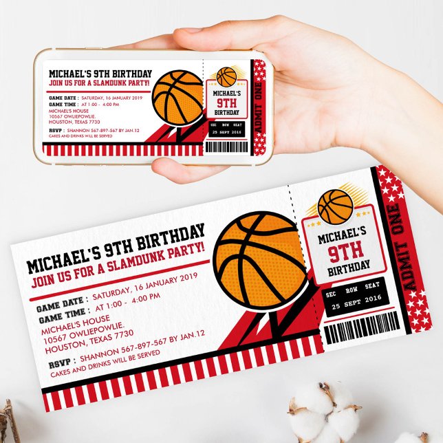 Basketball Ticket Pass Einladung zum Geburtstag (Von Creator hochgeladen)
