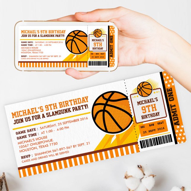 Basketball Ticket Pass Einladung zum Geburtstag (Von Creator hochgeladen)