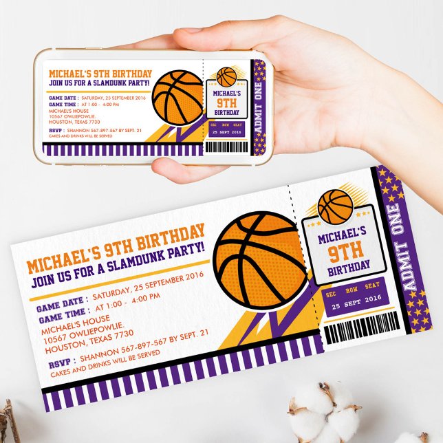 Basketball Ticket Pass Einladung zum Geburtstag (Von Creator hochgeladen)