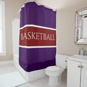BASKETBALL Tiefrot Weiß Fettlila Streifen Duschvorhang