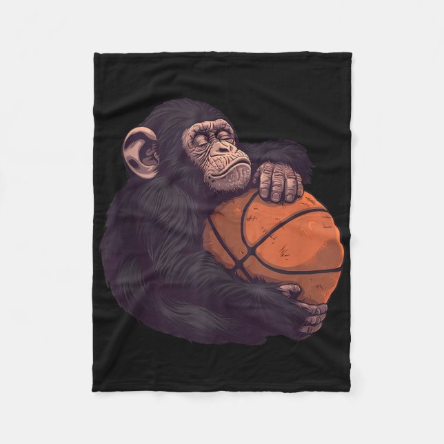 Basketball Tierkunst Zeichne Affen Basketball Pl Fleecedecke (Vorderseite)