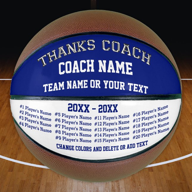 Basketball-Trainingsgeschenke, Personalisiert Bask Basketball (Blue and White, BEST BASKETBALL COACH GIFTS. PHOTO and Personalized Basketballs. All Player's Names.)