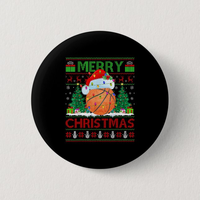 Basketball Ugly Christmas Sweater Srts Player Ligh Button (Vorderseite)