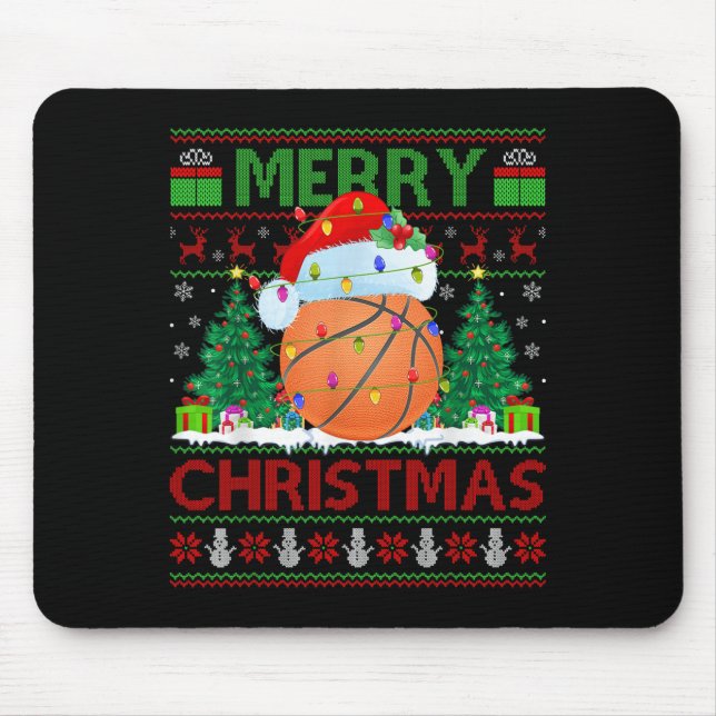 Basketball Ugly Christmas Sweater Srts Player Ligh Mousepad (Vorne)
