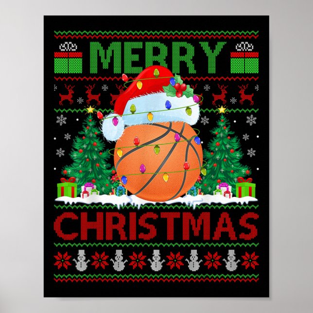 Basketball Ugly Christmas Sweater Srts Player Ligh Poster (Vorne)