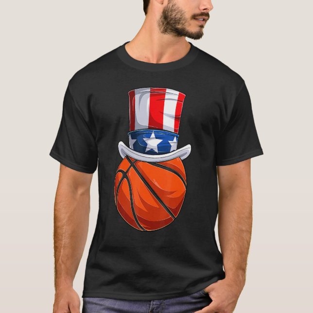 Basketball Uncle Sam 4. Juli Jungs American Fl T-Shirt (Vorderseite)