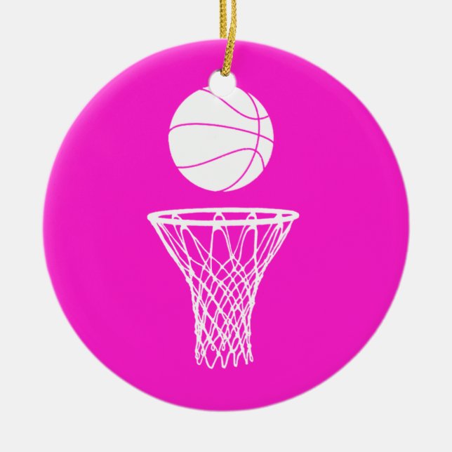 Basketball und Band-Verzierungs-Rosa Keramikornament (Vorne)