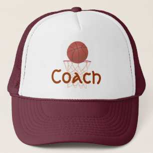 Basketball und Netz, mit Trainer trägt Hüte zur Truckerkappe