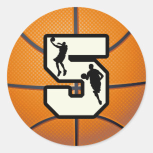 Basketball und Spieler der Nr.-5 Runder Aufkleber