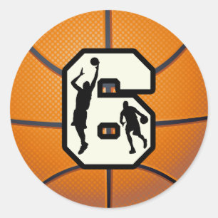 Basketball und Spieler der Nr.-6 Runder Aufkleber