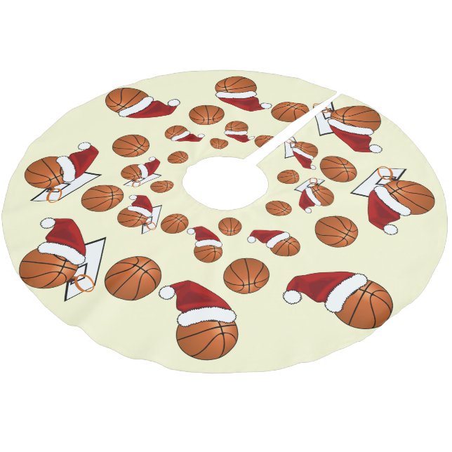 Basketball und Weihnachten Polyester Weihnachtsbaumdecke (Schrägansicht)