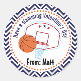Basketball Valentins Schule Personalisierter Name Runder Aufkleber