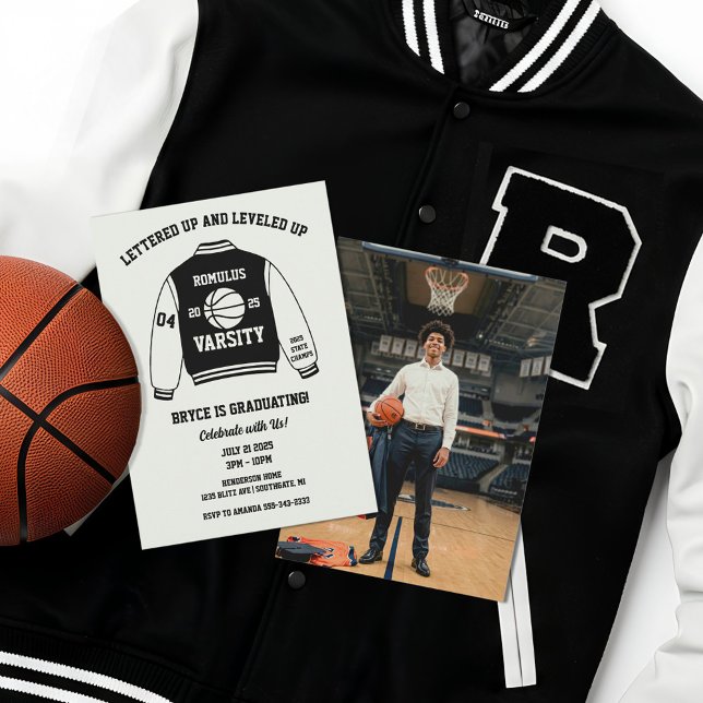 Basketball Varsity Jacket Graduation Party Einladung (Basketball Graduation Party Invitations)
