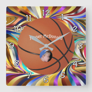 Basketball Viele Farben Bkgrd Foto personalisieren Quadratische Wanduhr
