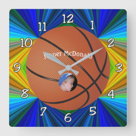 Basketball Viele Farben Bkgrd Foto personalisieren Quadratische Wanduhr