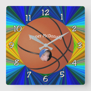 Basketball Viele Farben Bkgrd Foto personalisieren Quadratische Wanduhr