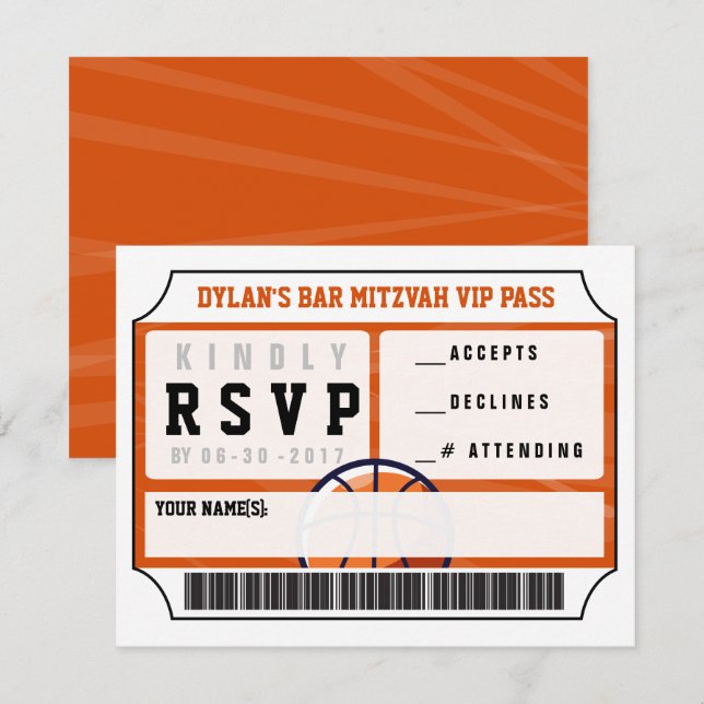 BASKETBALL VIP REPLATTE Bar Bat Mitzvah Einladung (Vorne/Hinten)