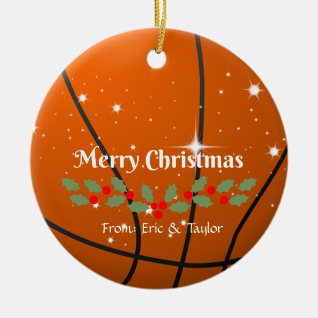 Basketball Weihnachten, fertig, um die Anpassung Keramik Ornament (Vorne)