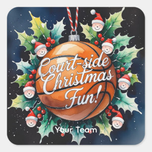 Basketball Weihnachten mit dem Namen Ihres Teams t Quadratischer Aufkleber