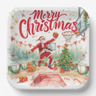 Basketball-Weihnachten mit Santa beim Spielen auf Pappteller
