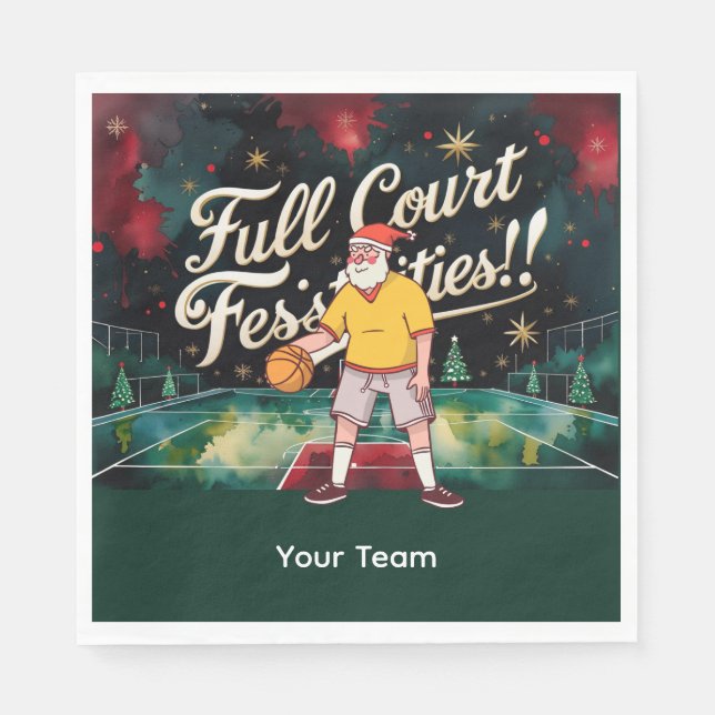 Basketball Weihnachten Thema mit Name Serviette (Vorderseite)