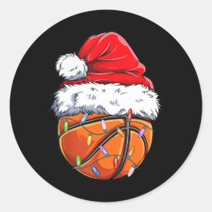 Basketball Weihnachts-Weihnachtsmannmütze - Spaß B Runder Aufkleber