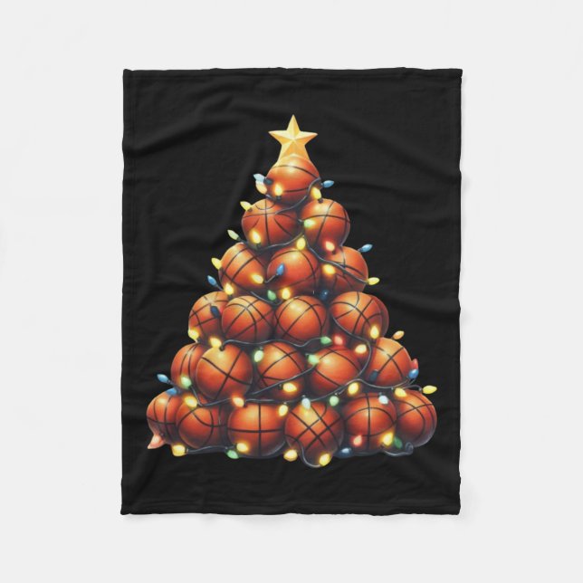 Basketball Weihnachtsbaum Fleecedecke (Vorderseite)