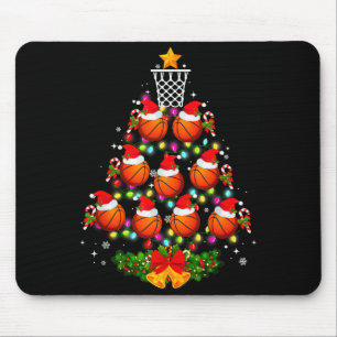 Basketball-Weihnachtsbaum-Lichter Roter Santa-Hut Mousepad